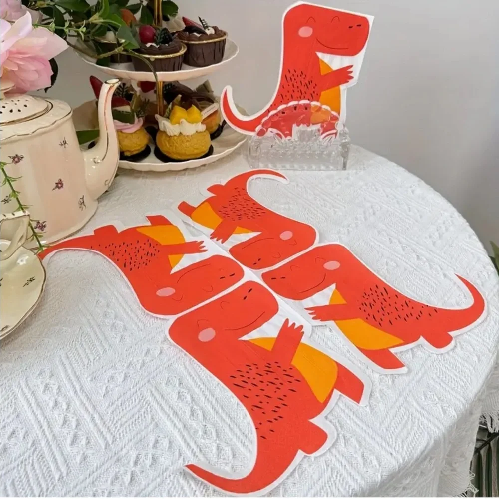 Orange Dinosaur Shaped Paper Napkins, 20-ct